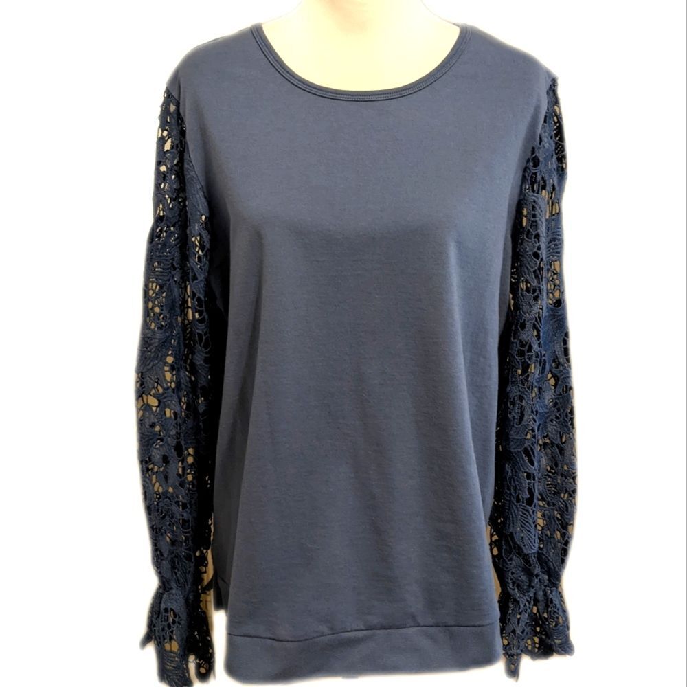 Hannah cotton/poly cornflower blue long lace sleeve sweatshirt, XL